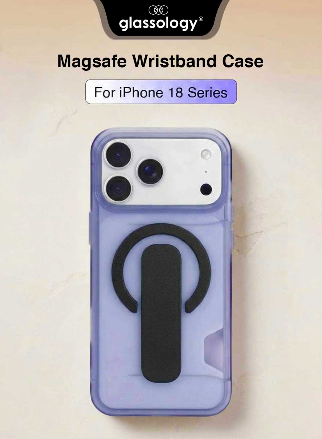 Glassology MagSafe Wristband Striped Case for iPhone 18 Pro Max, Black, Magnetic Ring Holder, Built-In Card Holder, Shockproof TPU & PC Protective Cover