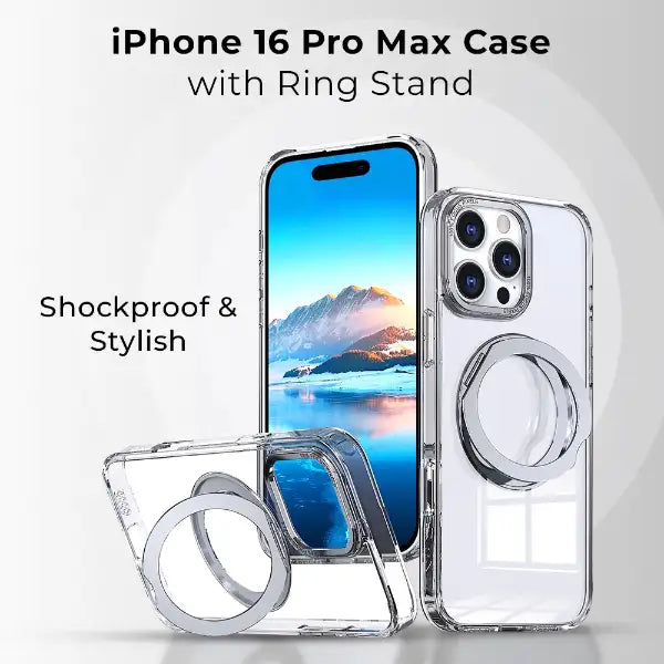 Glassology 360 Rotate Ring Stand Magsafe Case for Apple iPhone 16Pro Max Transparent