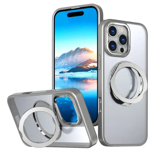 Glassology iPhone 16 Pro Max MagSafe Case with 360° Ring Stand (Grey)