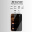 3D curved tempered glass screen protector on a smartphone with feature icons on a gray background