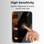 Smartphone with a glass screen protector being touched, emphasizing high sensitivity and quick response.
