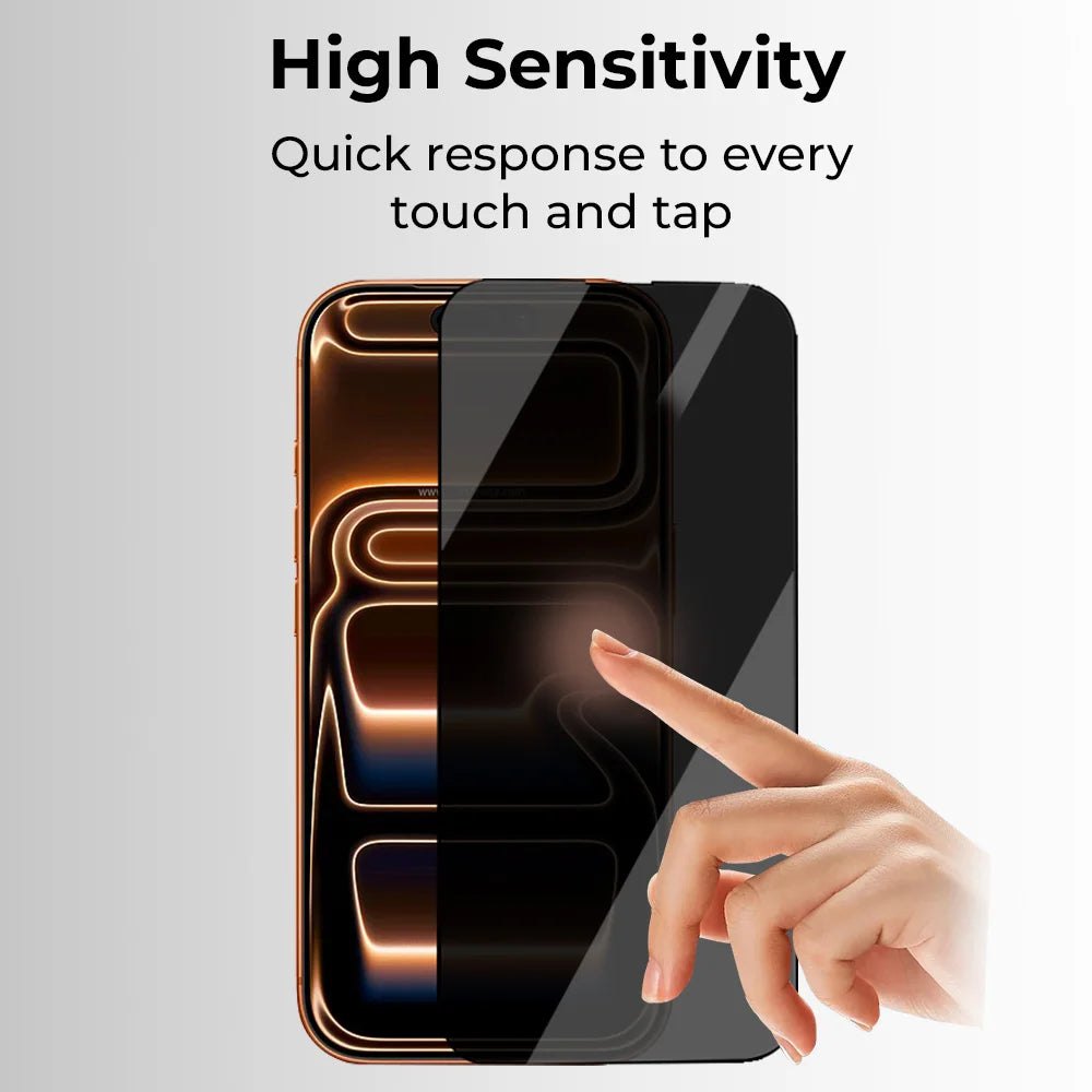 Smartphone with a glass screen protector being touched, emphasizing high sensitivity and quick response.