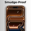 Smartphone with 'Smudge-Proof' text on a gray background