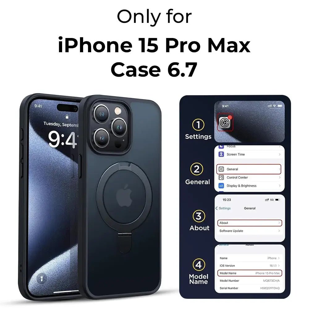 iPhone 15 Pro Max Case 360°Rotatable Phone Case - Black - GLASSOLOGY