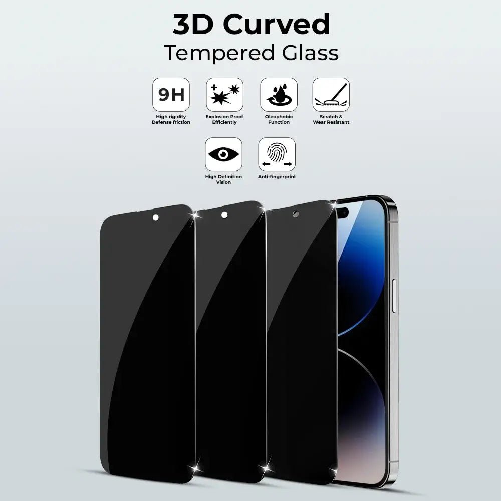 iPhone 16 3Pack Privacy Tempered Glass with Installer Frame - GLASSOLOGY