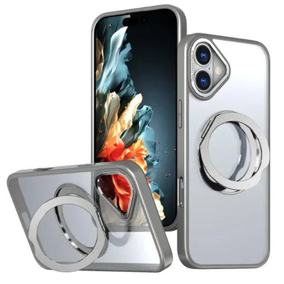 iPhone 16 MagSafe Back Cover with 360° Ring Stand (Grey) - GLASSOLOGY