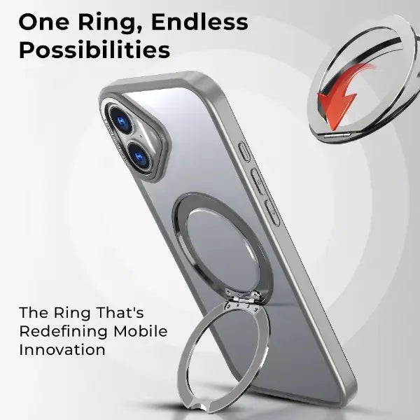 iPhone 16 MagSafe Back Cover with 360° Ring Stand (Grey) - GLASSOLOGY