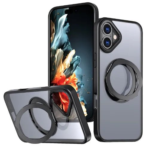 iPhone 16 MagSafe Back Cover with 360° Rotate Ring Stand (Black) - GLASSOLOGY
