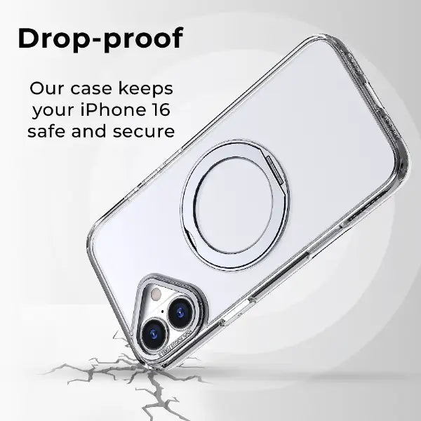 iPhone 16 MagSafe Back Cover with 360° Rotate Ring Stand (Clear) - GLASSOLOGY