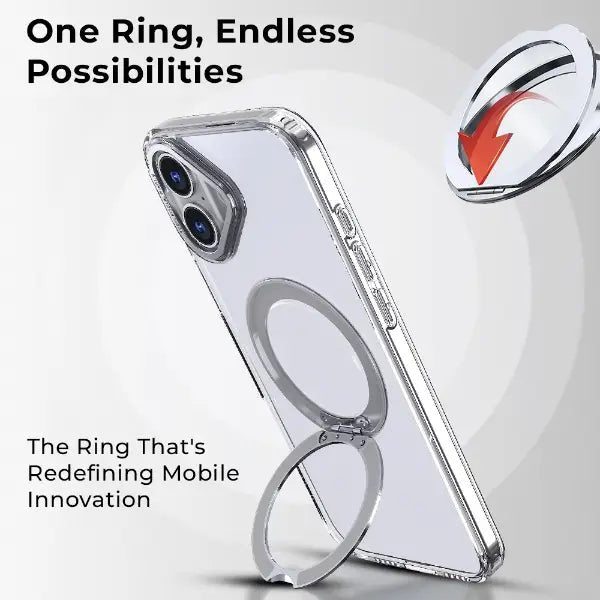 iPhone 16 MagSafe Back Cover with 360° Rotate Ring Stand (Clear) - GLASSOLOGY