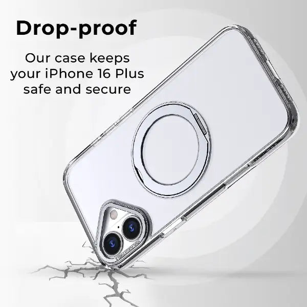 iPhone 16 Plus 360° Rotate Ring Stand MagSafe Case (Clear) - GLASSOLOGY