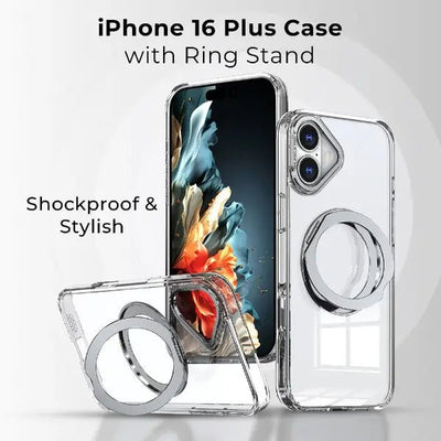 iPhone 16 Plus 360° Rotate Ring Stand MagSafe Case (Clear) - GLASSOLOGY