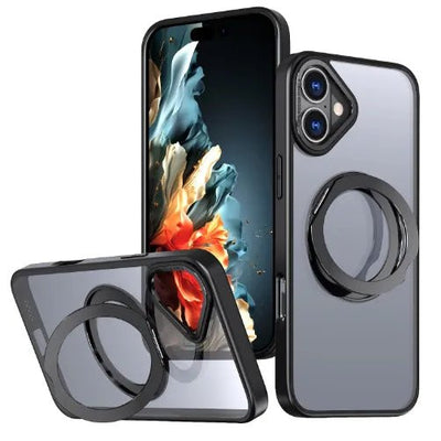 iPhone 16 Plus 360° Rotate Ring Stand MagSafe Case(Black) - GLASSOLOGY