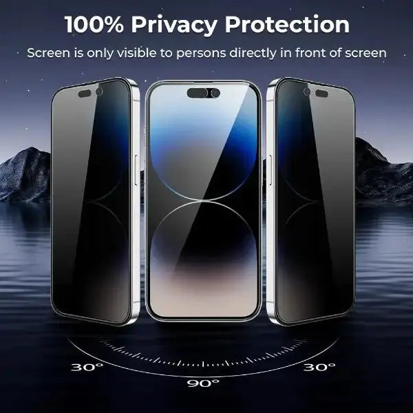 Smartphone with privacy screen protector on a scenic background