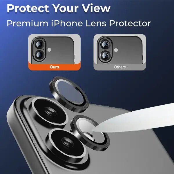 iPhone 16 Plus Scratch Protection Camera Lens Guard (Black) - GLASSOLOGY