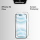 Glassology screen protector for iPhone 16 Plus on a gray background