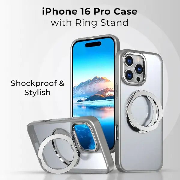 iPhone 16 Pro 360° Rotate Ring Stand MagSafe Case (Grey) - GLASSOLOGY