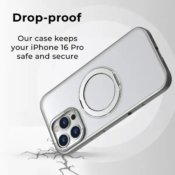 iPhone 16 Pro 360° Rotate Ring Stand MagSafe Case (Grey) - GLASSOLOGY
