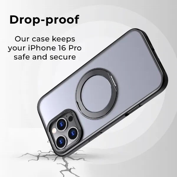 iPhone 16 Pro MagSafe Case Cover with 360° Rotate Ring Stand - Black - GLASSOLOGY