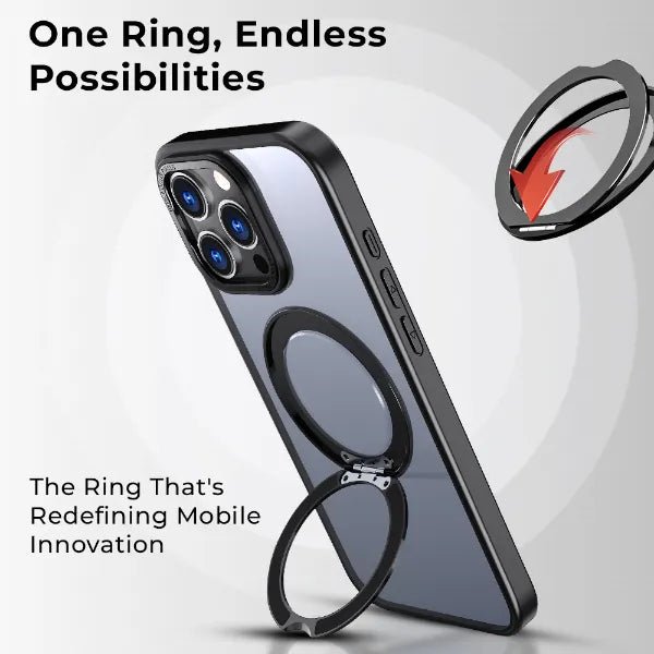 iPhone 16 Pro MagSafe Case Cover with 360° Rotate Ring Stand - Black - GLASSOLOGY