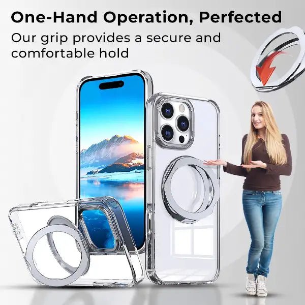 iPhone 16 Pro MagSafe Case Cover with 360° Rotate Ring Stand - Clear - GLASSOLOGY
