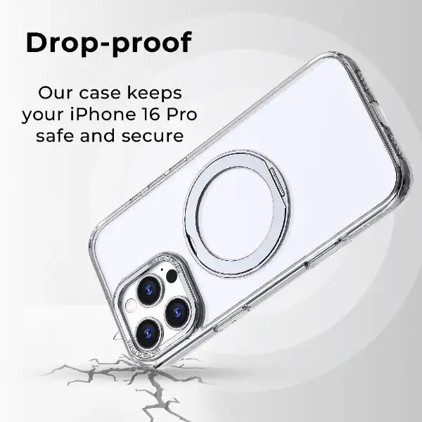 iPhone 16 Pro MagSafe Case Cover with 360° Rotate Ring Stand - Clear - GLASSOLOGY