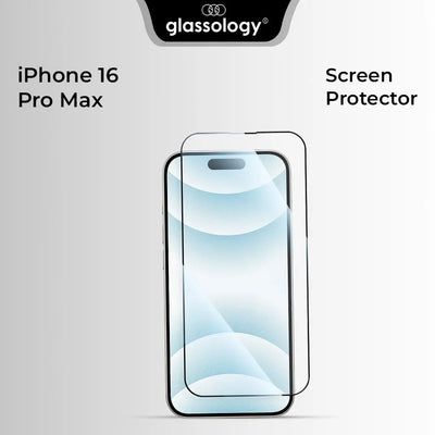 Glassology screen protector for iPhone 16 Pro Max on a white background