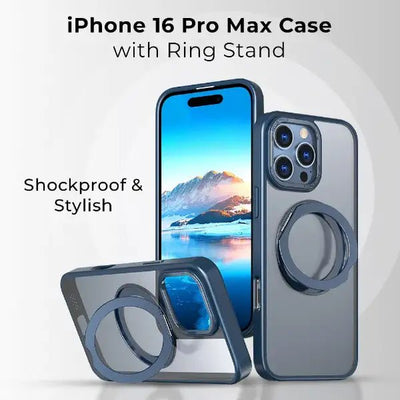 iPhone 16 Pro Max MagSafe Case with 360° Rotate Ring Stand (Blue) - GLASSOLOGY