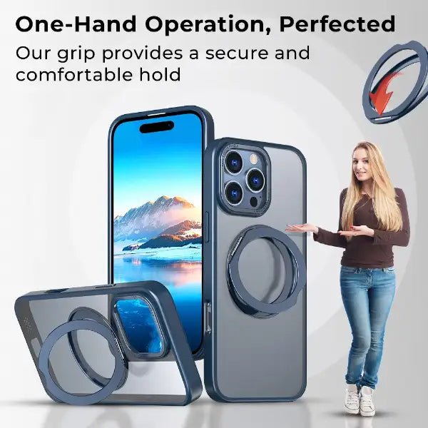 iPhone 16 Pro Max MagSafe Case with 360° Rotate Ring Stand (Blue) - GLASSOLOGY