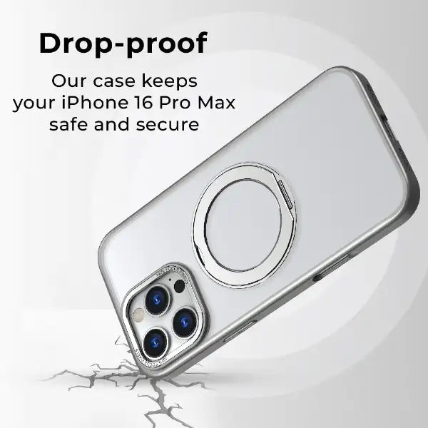 iPhone 16 Pro Max MagSafe Case with 360° Rotate Ring Stand (Grey) - GLASSOLOGY