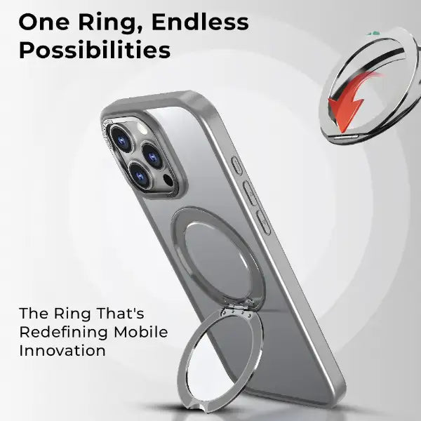 iPhone 16 Pro Max MagSafe Case with 360° Rotate Ring Stand (Grey) - GLASSOLOGY