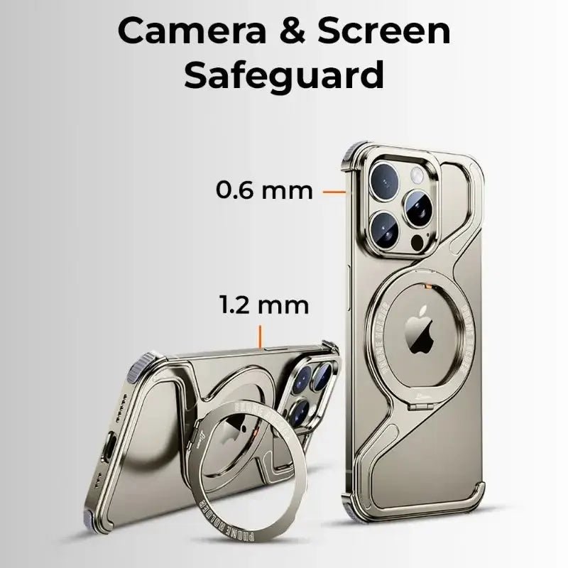 iPhone 16 Pro Max Z-Frame Borderless Case with 360 rotate ring stand - Gold Titanium - GLASSOLOGY