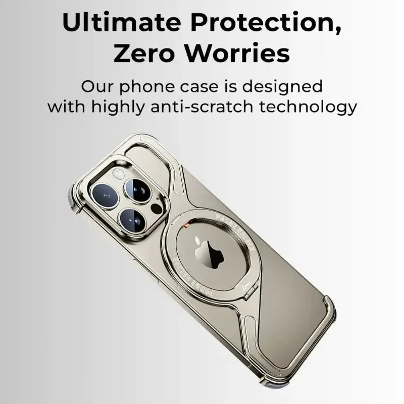 iPhone 16 Pro Max Z-Frame Borderless Case with 360 rotate ring stand - Gold Titanium - GLASSOLOGY