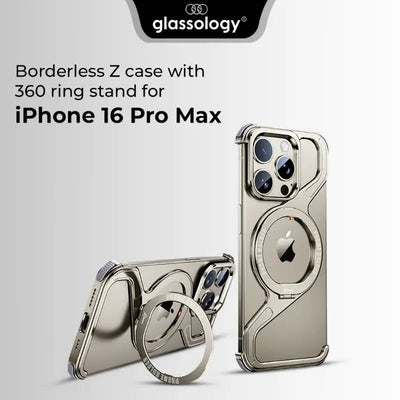 iPhone 16 Pro Max Z - Frame Borderless Case with 360 rotate ring stand - Gold Titanium - GLASSOLOGY