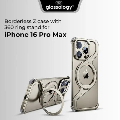 iPhone 16 Pro Max Z-Frame Borderless Case with 360 rotate ring stand - Gold Titanium - GLASSOLOGY