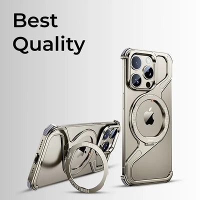 iPhone 16 Pro Max Z - Frame Borderless Case with 360 rotate ring stand - Gold Titanium - GLASSOLOGY