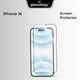 Glassology screen protector for iPhone 16 on a gray background