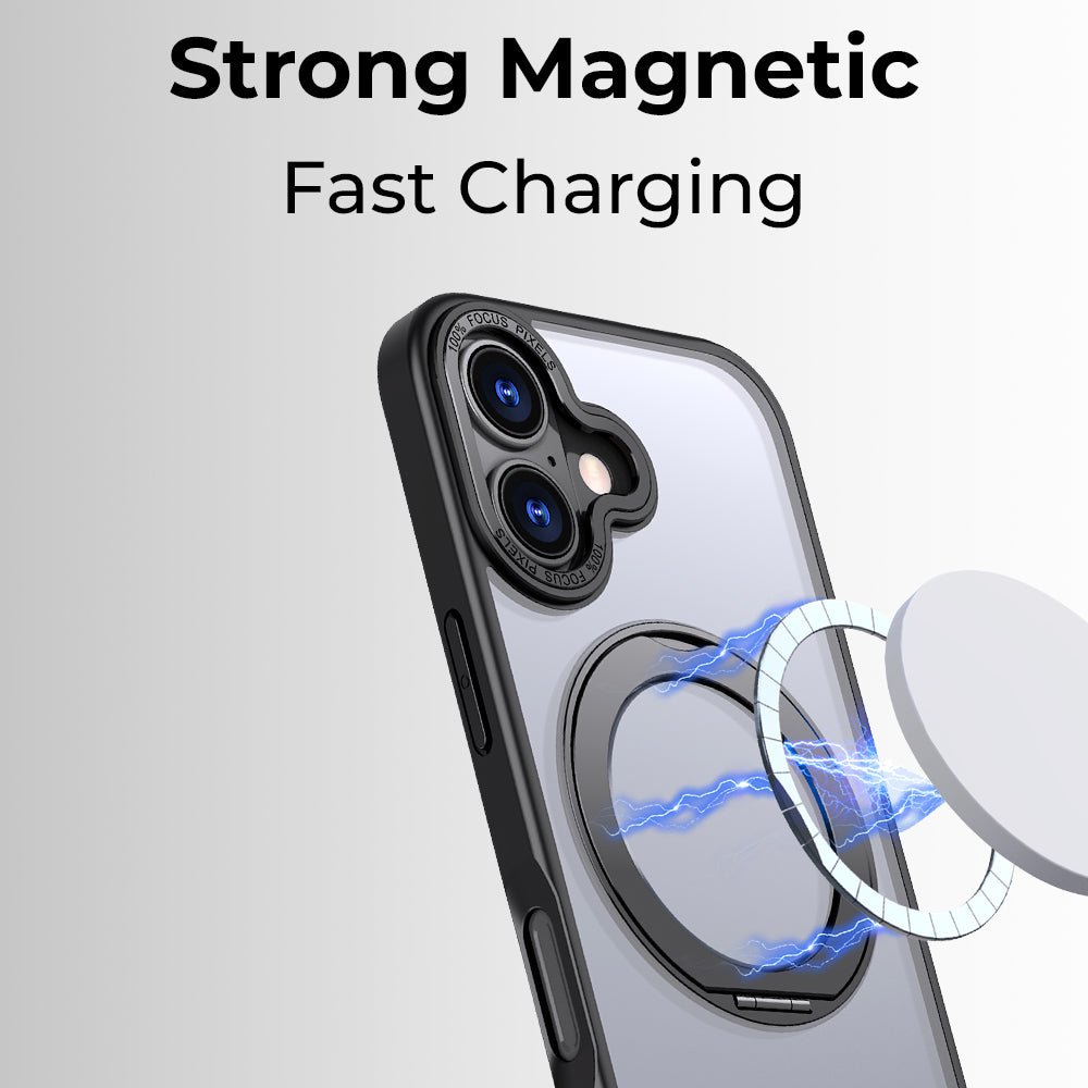 iPhone 17 360° Rotate Ring Stand Magsafe Case (Black) - GLASSOLOGY