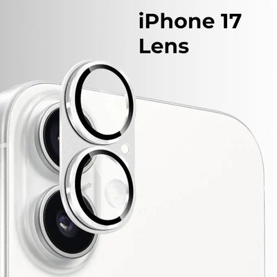Phone lens with 'iPhone 17 Lens' text on a white background
