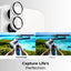 Smartphone with camera lens and comparison of Glassology and other lens on scenic background.
