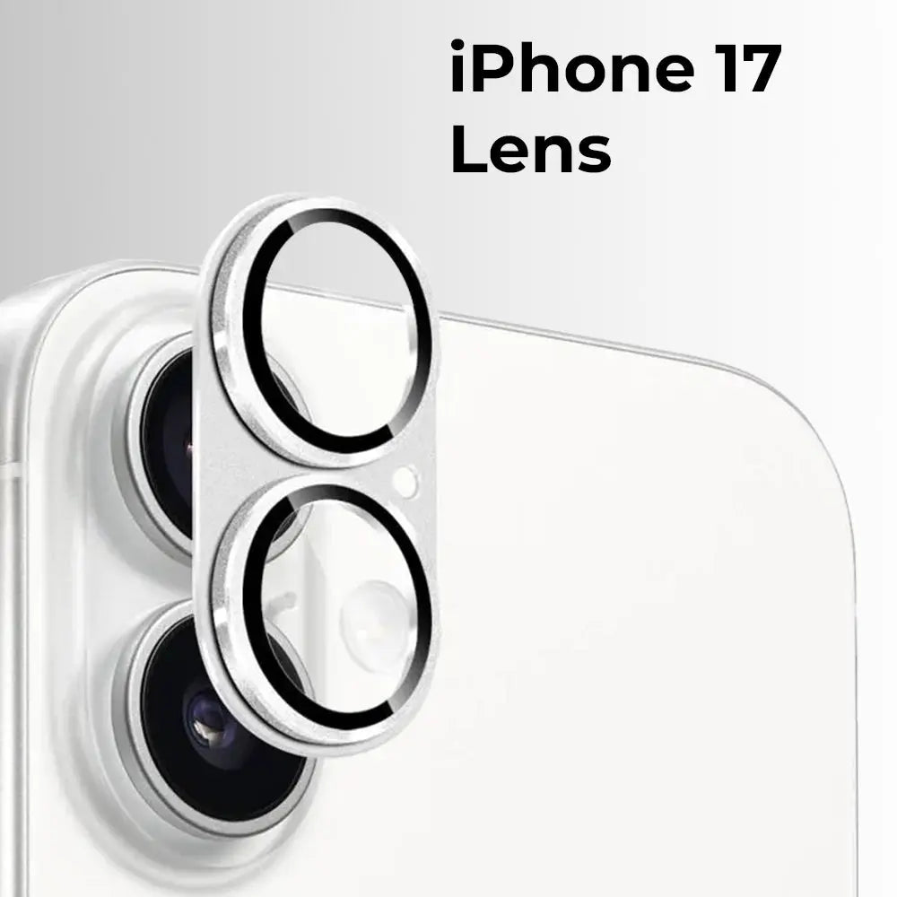 Phone lens with 'iPhone 17 Lens' text on a white background