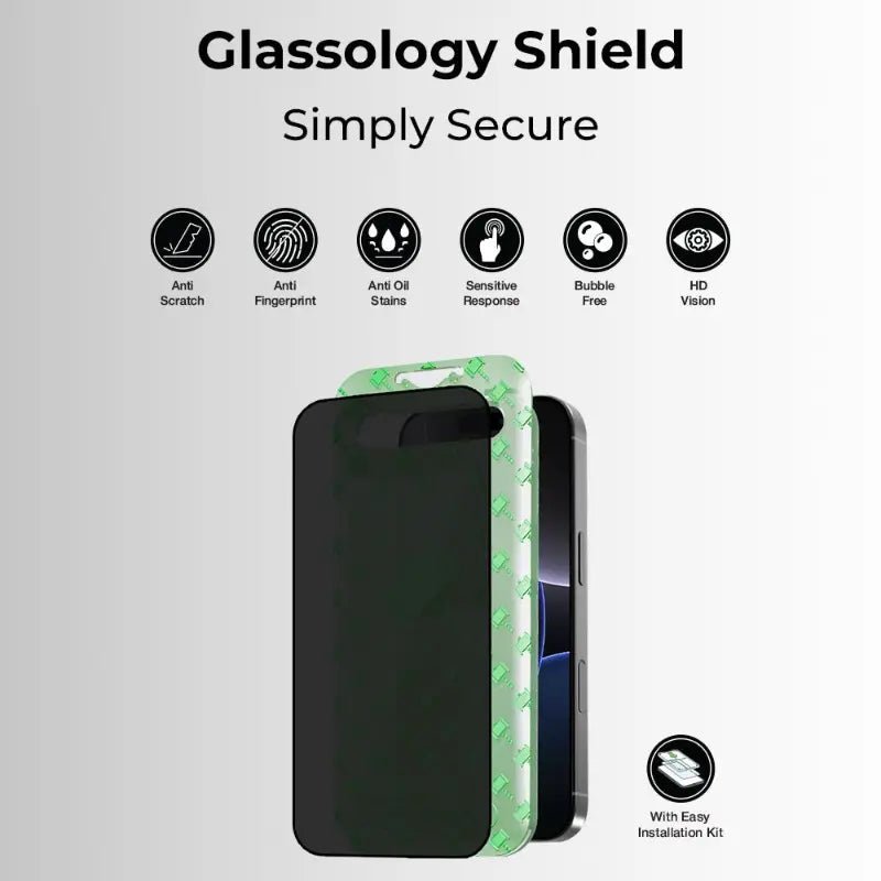 iPhone 17 Pro 9H Privacy Tempered Glass Screen Protector with installer. - GLASSOLOGY