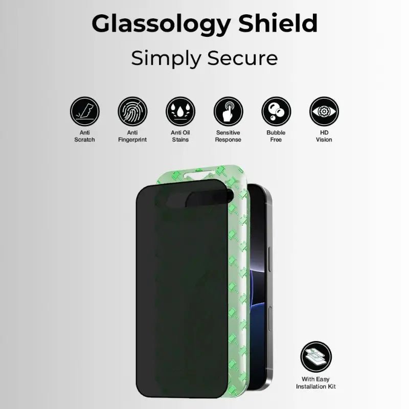 iPhone 17 Pro 9H Tempered Glass Privacy Screen Protector - 2 pack - GLASSOLOGY