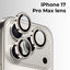 Close-up of an iPhone 17 Pro Max lens with protective cover on a white background