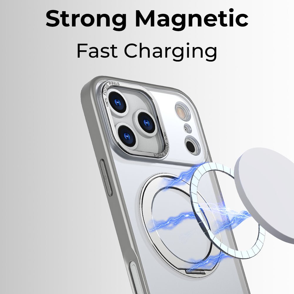 iPhone 17 Pro Max 360° Rotate Ring Stand Magsafe Case (Grey) - GLASSOLOGY