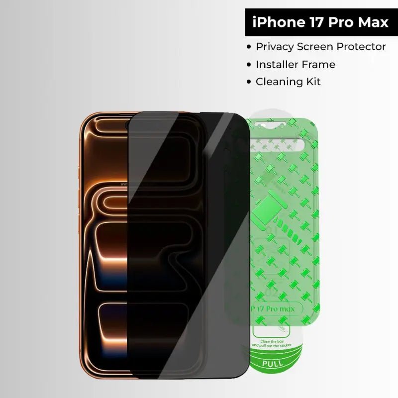 iPhone 17 Pro Max 9H Privacy Tempered Glass Screen Protector with installer kit. - GLASSOLOGY