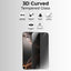 3D Curved Tempered Glass screen protector for a smartphone with features listed on a gray background.