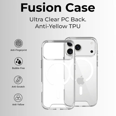 Clear phone case with text highlighting features on a white background