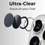 Smartphone camera lens with ultra-clear text and 'Focus on your Goal' slogan on a light gray background