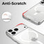 Clear phone case with anti-scratch feature and Apple logo on a gray background